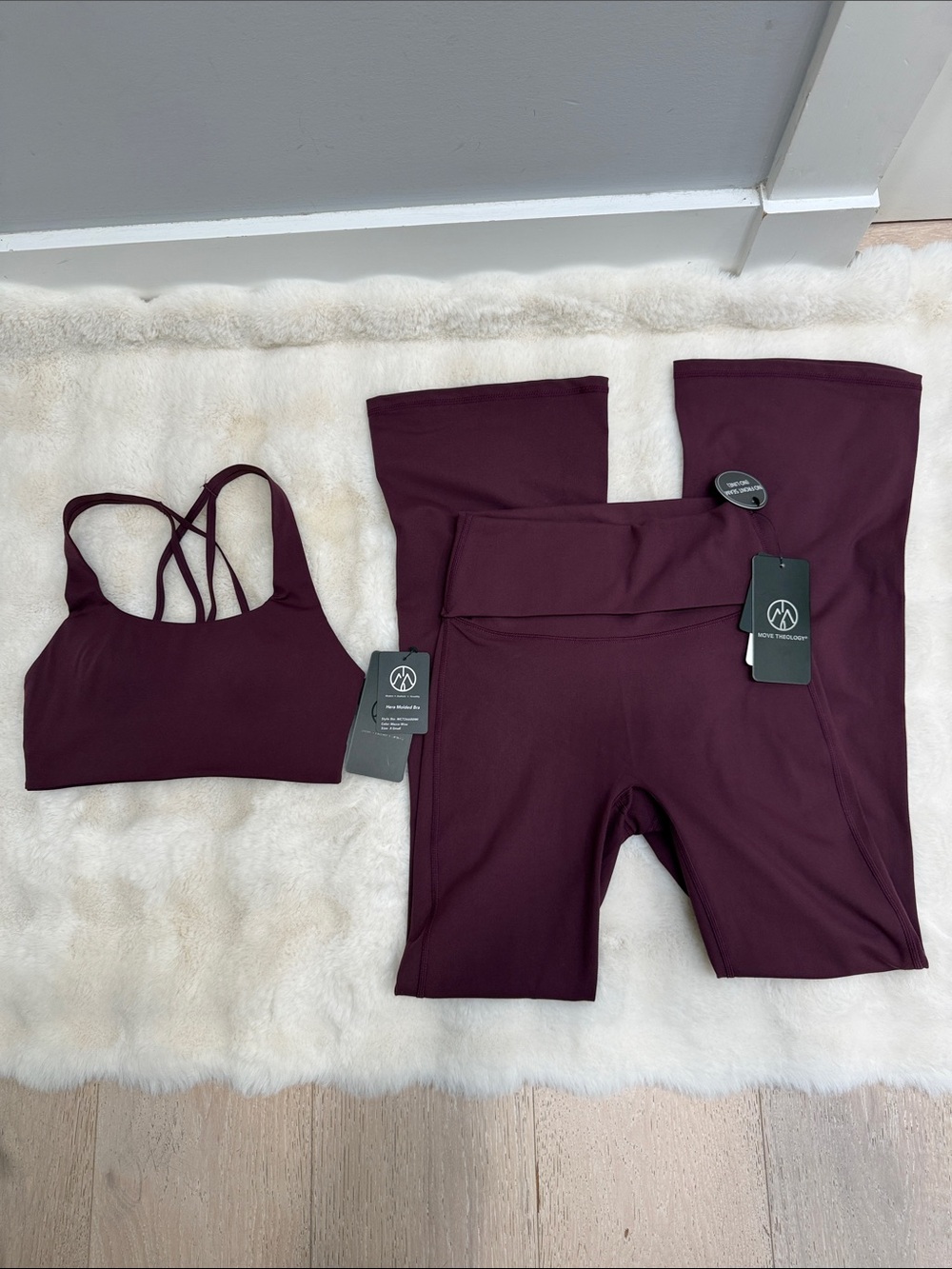 Women's Strappy Sports Bra and High-Waist Leggings Set - Burgundy